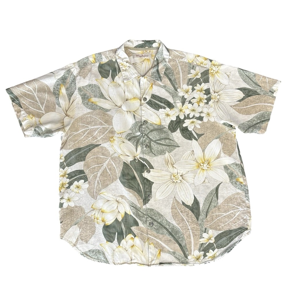 Tommy Bahama Sz XL Silk Hawaiian Button Front Short‎ Sleeve Shirt Chest Pocket
